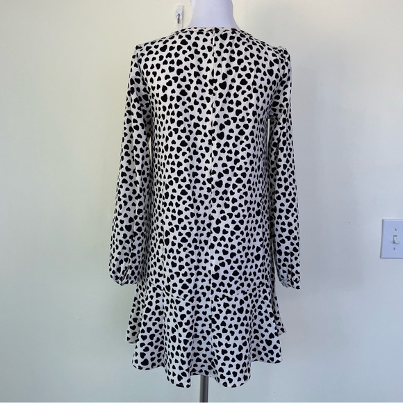 NWT LOFT Heart Print Flounce Dress Long Sleeves XXSP Cream Black - Picture 8 of 10